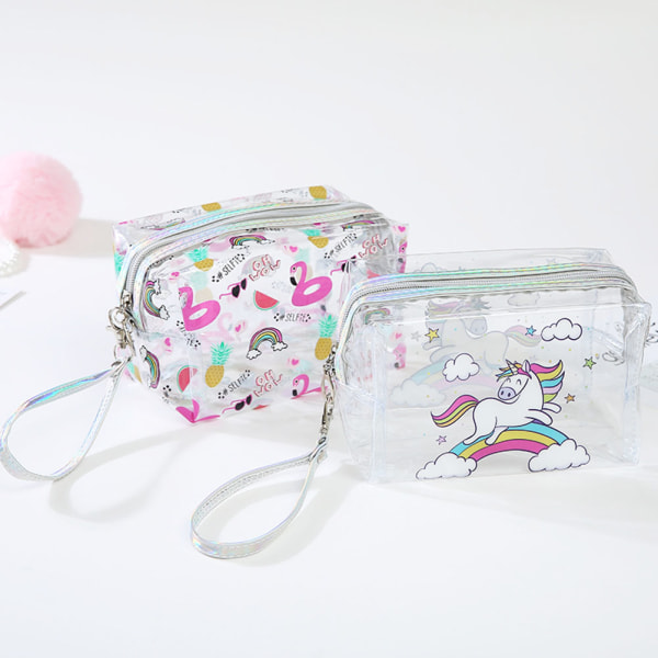 Cartoon Transparent kosmetiktaske Håndholdt kosmetiktaske Flamingo Transparent Wash Bag Dame Transparent Pouch