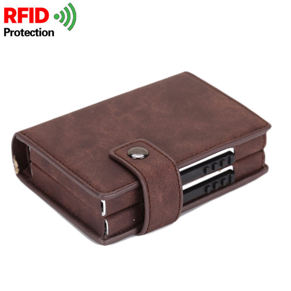 Menn RFID blokkeringslommebok aluminium PU dobbel boks opp kredittkortboks veskeholder