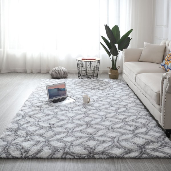Tie-dyed silk wool pattern carpet bedroom living room bedside long hair modern washable floor mat 50*80 gray white lantern