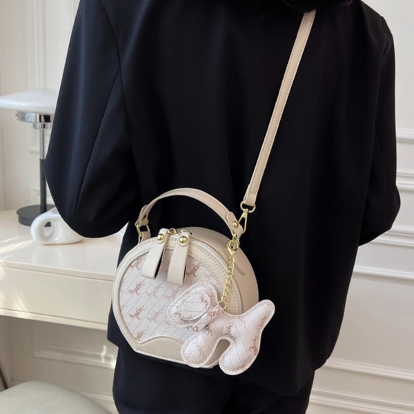 Kvinner Liten Messenger Bag Rundformet Stilig Print Glidelås Mini PU Bag for Sommer Hvit Gratis Størrelse