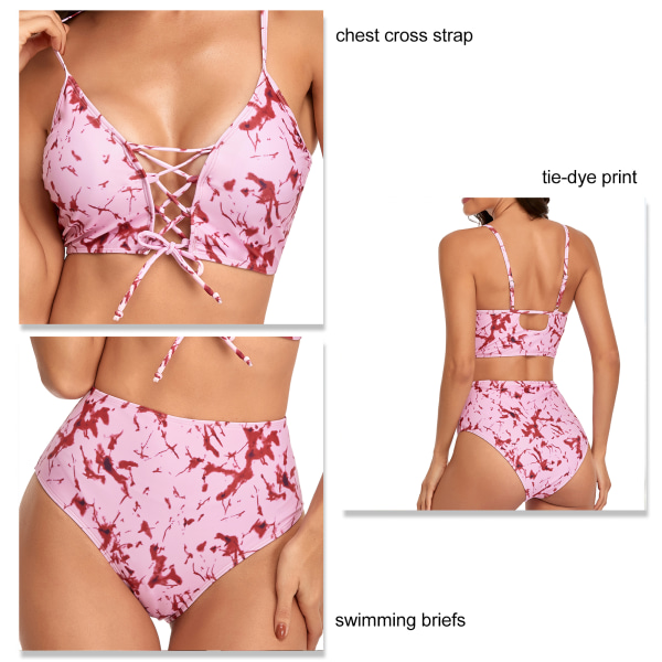 Kvinnors baddräkt 2 delar hög midja baddräkt Tie Front Badkläder för strand pool röd XL