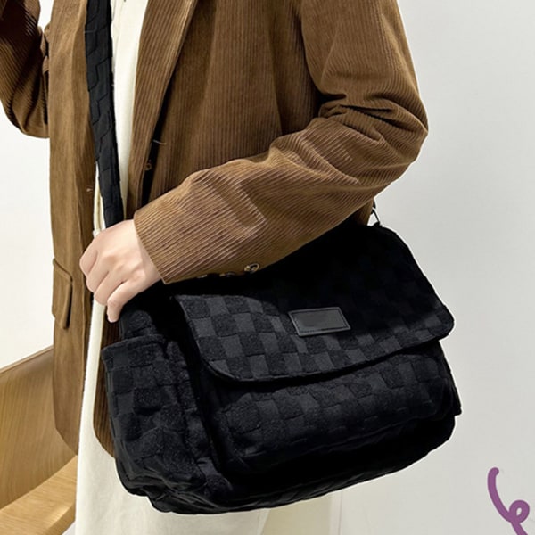 Dame Messenger Handbag Stor Kapasitet Pure Color Skulderveske Student Enkel Veske Svart Gratis Størrelse
