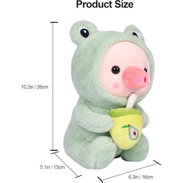 Mjukdjur (Grodfluff) 25 cm Spiky Plyschkudde Vändbar Mjuk Grön Tecknad Plyschdocka Grisar Dricker Boba Tea Plyschleksak Presenter till Po GS