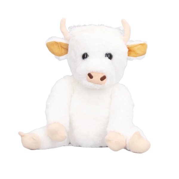 Highland Cow Pehmolelu Simulaatio Söpö hieno pehmo, pehmotäytetty istuva karjanukke lelu kodin sisustamiseen, valkoinen 25 cm / 9,8 tuumaa