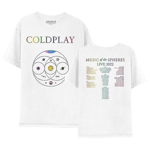 2024 T-Shirt Coldplay World Tour T-Shirt, Y2k T-Shirt Män Och Kvinnor Grå M White S