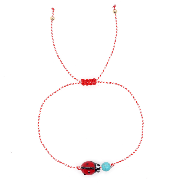2024 Grenseoverskridende Eksplosive Kobberperler Syntetisk Turkis Håndsmykke Marihøne Rød Og Hvit Tau Armbånd Hellas Maltis Armbånd C-B23112205A