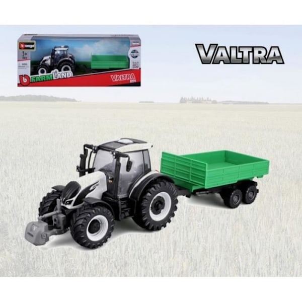 Monterade miniatyrer - Valtra Traktor med släp - friktion 1/43 Burago