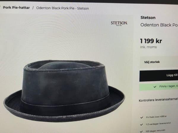 BILLIGAST PÅ NÄTET! M/56-57 Stetson hatt ODENTON PORKPIE hatt