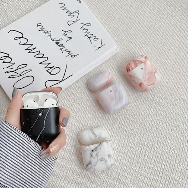 Airpods Shield  - skal med vitt marmor motiv Vit