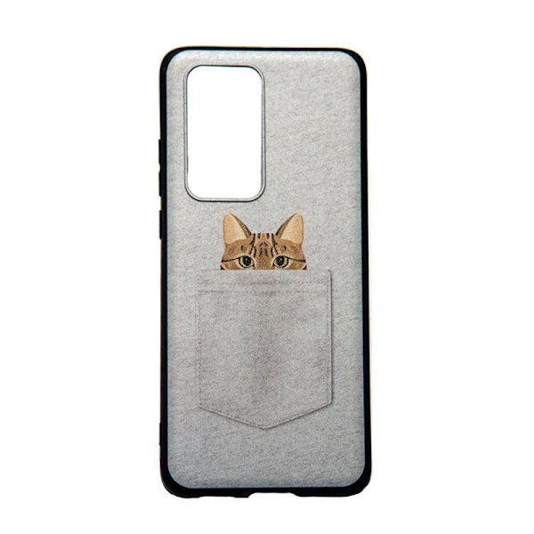 Huawei P40 Pro skal med katt tema, katt i bröstficka.