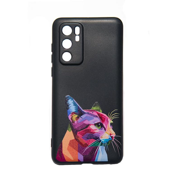 Huawei P40 skal med kattmotiv, färgrik katt - svart.