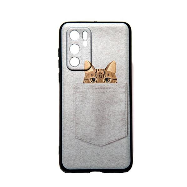Huawei P40 skal med katt tema, katt i bröstficka.
