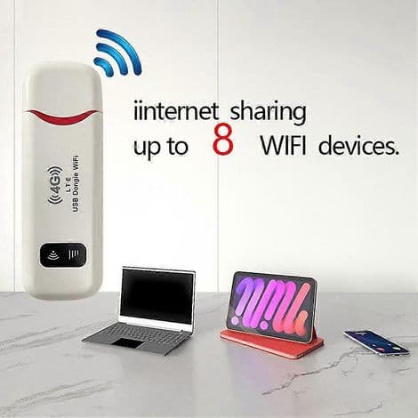 Trådløs 4G LTE USB-dongle med 150 Mbps mobilt hotspot, modem, SIM-kort og mini 4G-router.