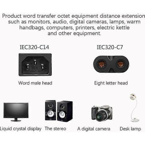 IEC 3-benet C14 han til C7 hun adapter/konverterkabel til PDU, UPS og elkedel.