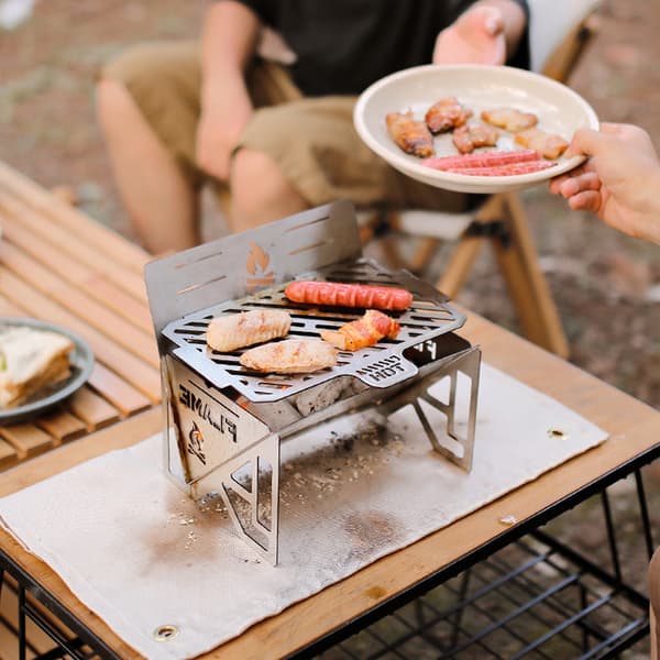 Bærbar avtakbar rustfri stålovn for camping, piknik, BBQ, multifunksjonell