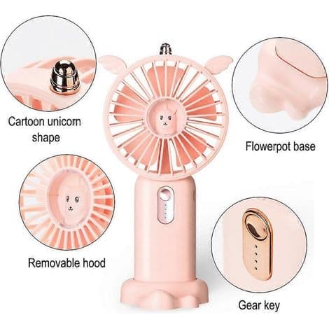 Bærbar ventilator. USB-bordventilator. Til rejser, kontor og hjem - Pink