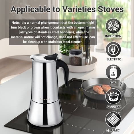 Espressomaskin - 600 ml - 430 rustfritt stål - Passer til alle kokeplater - 12 kopper - Modell J29477