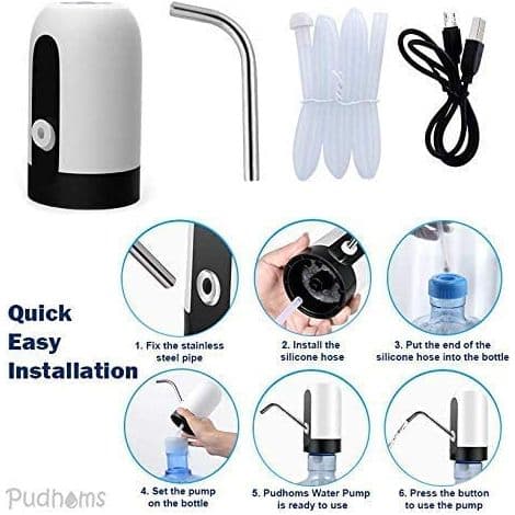 Vattenpump - Bärbar elektrisk pump för vattenflaskor med USB-laddning - Universaladapter för flaskor och dunkar - 1 styck