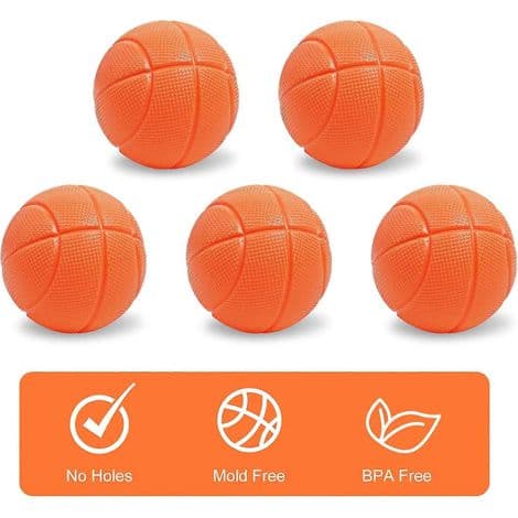 Basketballkurv og 5 badebolde. Badelegetøj til småbørn med kraftig sugekop.