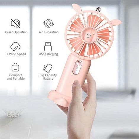 Bærbar ventilator. USB-bordventilator. Til rejser, kontor og hjem - Pink