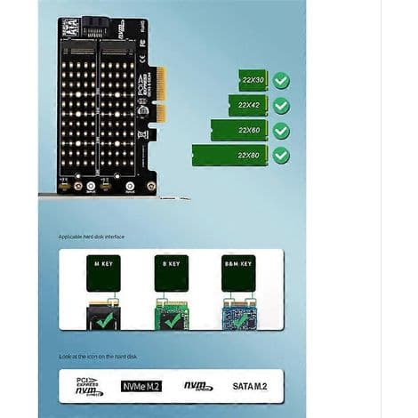 M.2 NVMe NGFF til PCIe SATA SSD-adapter, PCIe til M.2/M.2 SATA-adapter, M.2 PCIe SSD-adapter, Key M, Key B