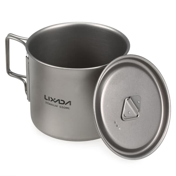 Ultralet titaniumkopsæt 550ml + 350ml med foldehåndtag til camping og backpacking