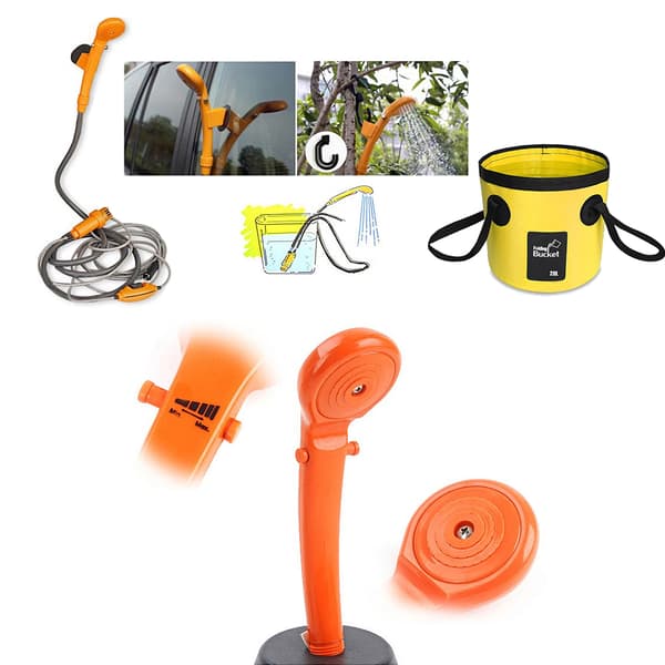 12V elektrisk bruser til camping med 20L foldespand til bilvask og vanding af planter