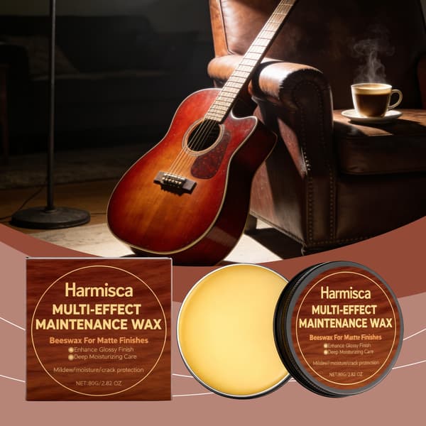 Harmisca Gitarrvård Bivax 80g/låda - Multi-effekt Instrumentvård, Ljusgörande, Återfuktande, Skyddande, Universell Gitarrrengöring