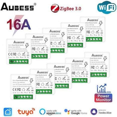Tuya Zigbee/WiFi smart switch med energimonitor. 16A tovejs afbryder. Smart Life