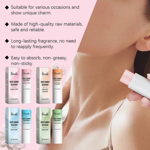 7,5g/ask Roxelis Sweet Summer Solid Parfym (Krämig Doft) - Fräsch och elegant, långvarig doft, portabel solid parfym för alla dina behov.
