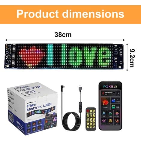 LED-panel - RGB - Rullende meldinger - Bluetooth - Mobilappkontroll - 5V USB-strømforsyning - For bil - 1 stk
