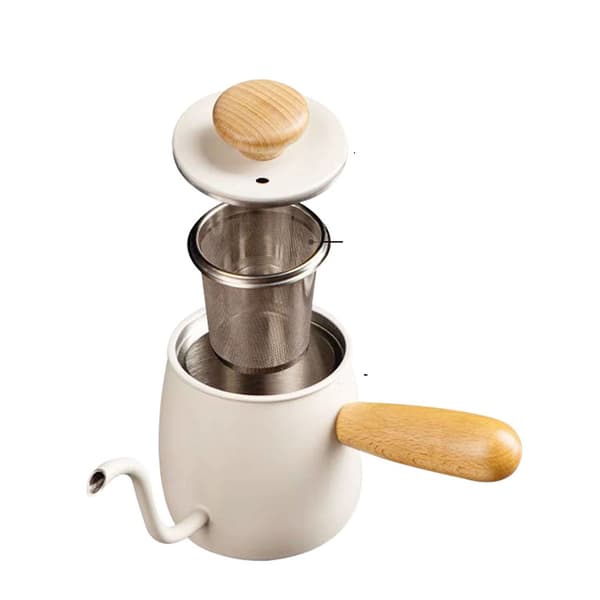 Svansehalskedel 350ML Rustfrit Stål 304 med Låg til Manuel Drypkaffe, Hvid