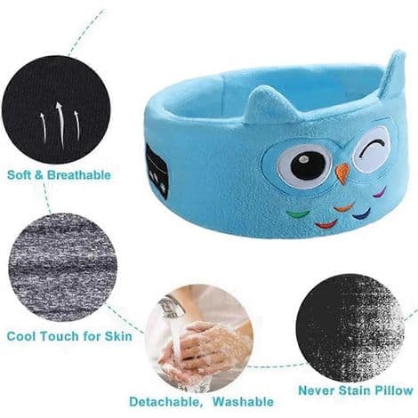 Mjuk sovmask för barn. Bekväma trådlösa Bluetooth-hörlurar. Djurmönster. Elastisk.