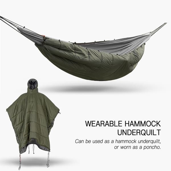 Multifunktionel varm vinterhængekøjetæppe/poncho til camping og vandreture