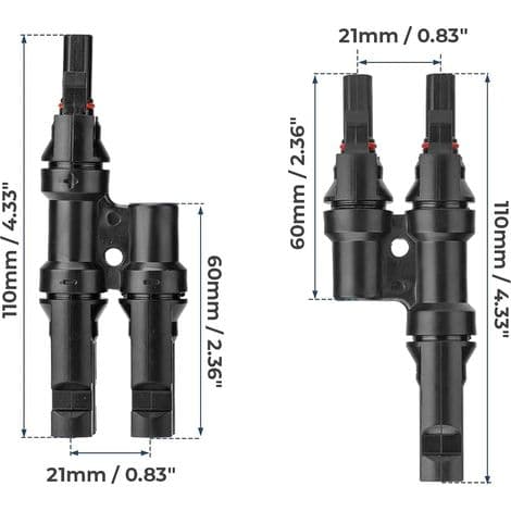Solar Y-stik - Parallelforbindelse til solcellepaneler - IP67 Vandtæt - Kompatibel med 10 til 14 AWG kabler - Pakke med 2
