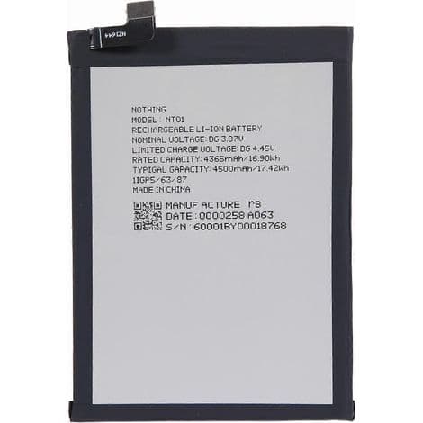 Til Nothing Phone (1) 5G 3.87V 4365mAh Li-ion Polymer Batterisamling (Kode: NT01)