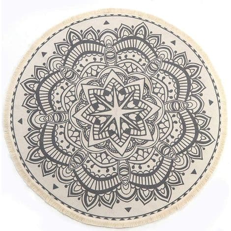 Rund Matta - Bomull - Mandala - Fransar - Maskintvättbar - För Vardagsrum Sovrum - 120 cm