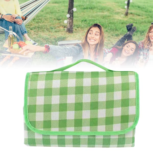 Vandtæt Sammenfoldelig Picnictæppe Gingham 200x200cm til Strand Camping Grøn