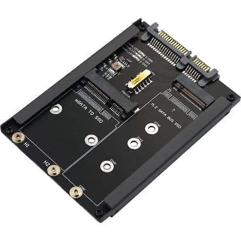 2-in-1 MSATA + B-avain/B+M-avain M.2 - SATA 2.5\" SSD-sovitinkortti liittimellä M.2 NGFF SATA3 -koteloon