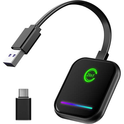 Trådløs CarPlay-adapter - Bluetooth 5.3 - Kompatibel med iPhone iOS 10+ og Android Auto - Til originale bilradioer med USB/USB-C-port - 1 stk.