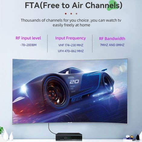 TV-dekoder - DVB-T2 DVB-C - H.265 MPEG-4 MPEG-2 - Digital bakkenett-TV-mottaker - 1 stk