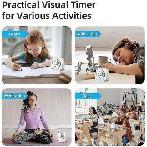 60-minutters visuell timer med nattlys. Nedtellingstimer. Regnbue-mønstret Pomodoro-timer. Egnet for barn og voksne.