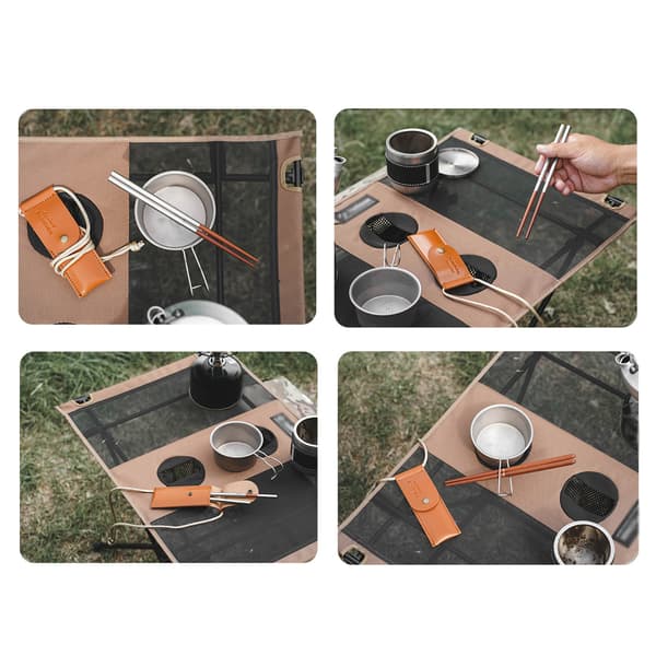 Bærbare sammenleggbare spisepinner for camping, piknik og reise med oppbevaringspose