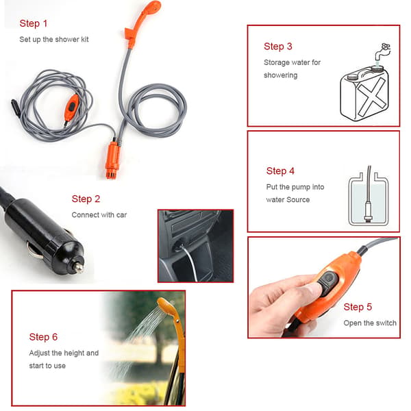 12V elektrisk bruser til camping med 20L foldespand til bilvask og vanding af planter
