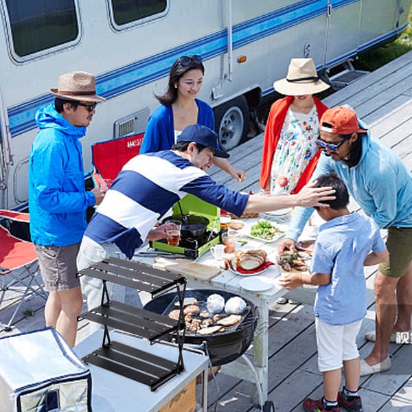 Bärbart hopfällbart picknickbord för camping, 3-vånings campingbord
