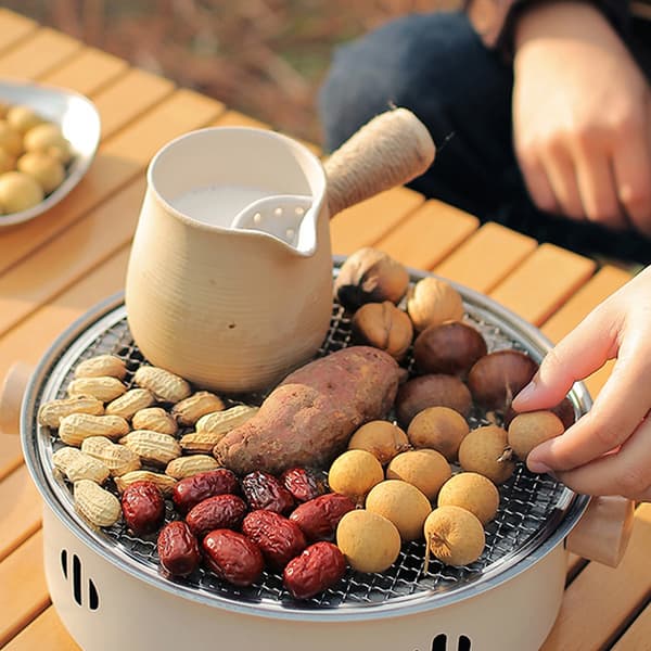 Bærbar kulgrill i rustfrit stål med separat rist til camping og picnics