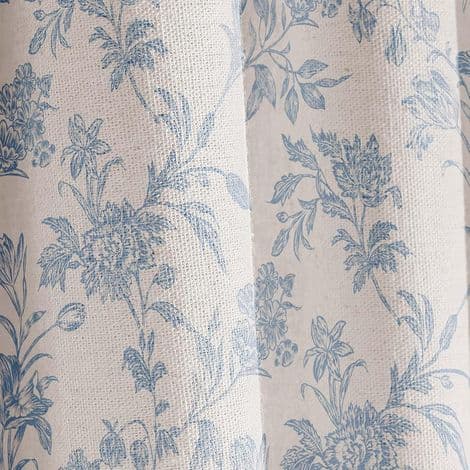 Duschdraperi - Bomullslinne - Blått blommönster - 183 x 183 cm - För badrum