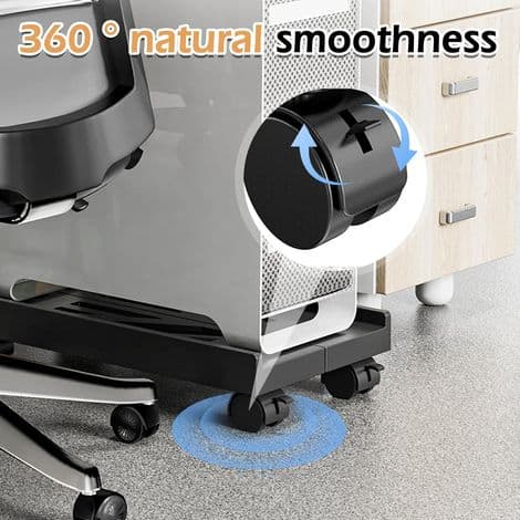 Justerbart PC-stativ under skrivebord – Høyde 20 til 30 cm – Maks belastning 30 kg – 4 svingbare ABS-hjul – Optimal ventilasjon