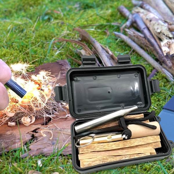 Camping Eldstartarset med Blåsrör, Överlevnadsvisselpipa och Eldstål