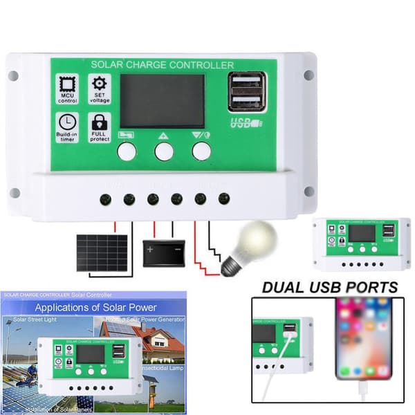 12/24V 100A PWM Solladdningsregulator med dubbla USB, LCD Smart Regulator för Batterier